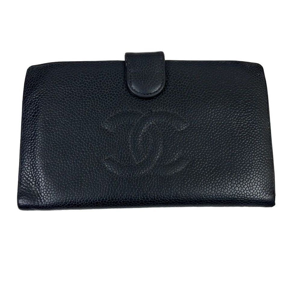 Chanel Black Caviar Leather CC Logo Long Wallet
